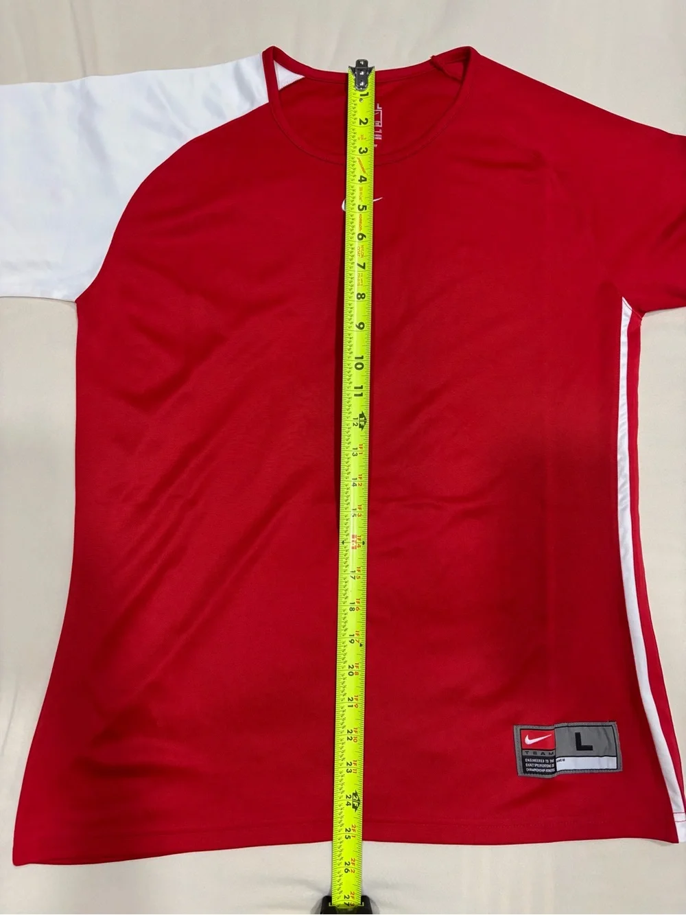 Nike women’s Red Athletic Crew Tee with White Sleeve Detail